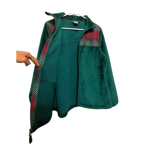 Fila Sport Green Fleece Jacket Womens Size M Full Zip Ombre Colorblock Geometric - Picture 3 of 7